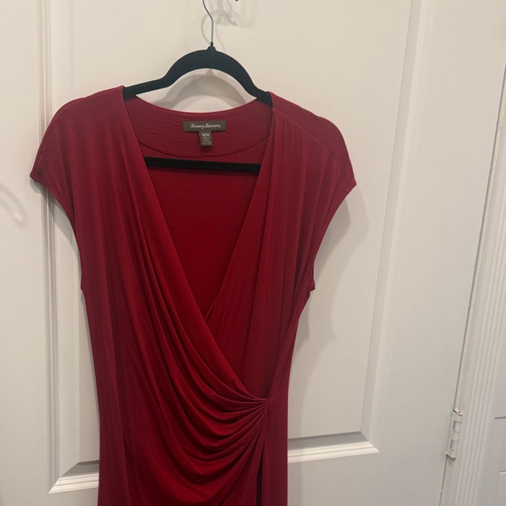 Tommy Bahama Red Draped V-Neck Midi Dress